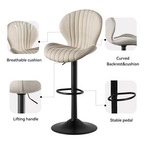 Chaises <span class=keywords><strong>de</strong></span> bar pivotantes réglables beiges faciles à assembler pour la cuisine Tabourets <span class=keywords><strong>de</strong></span> bar modernes à hauteur <span class=keywords><strong>de</strong></span> <span class=keywords><strong>comptoir</strong></span> <span class=keywords><strong>avec</strong></span> <span class=keywords><strong>dossier</strong></span> haut - Product Image 2