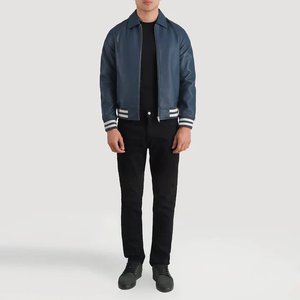 Walton-Chaqueta Varsity de cuero azul para hombre - Product Image 4