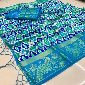 Elegante Sari tejido de Jacquard de seda cruda con estilo Chit Pallu Premium ropa tradicional para ocasiones especiales - Product Image 3