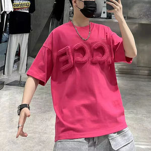 Vêtements pour hommes T-shirt hip-hop surdimensionné en coton à col ras du cou Streetwear Tissu tricoté pour hommes - Product Image 4