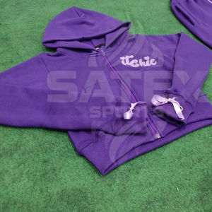 เสื้อครอปฮู้ดดี้ผู้หญิงสไตล์วินเทจ ย้อมสีแบบแอซิดวอช ผ้าฝ้าย 100% สวมใส่สบาย สตรีทแวร์ ดีไซน์ขาดๆ ด้านหน้า - Product Image 4