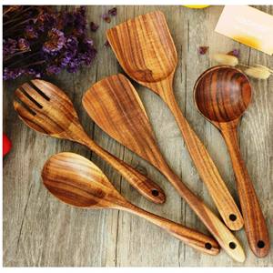 Brown <b>Wooden</b> Turners Cooking <b>Utensils</b> Set Sustainable Made in India Includes Salad Server - Product Image 1