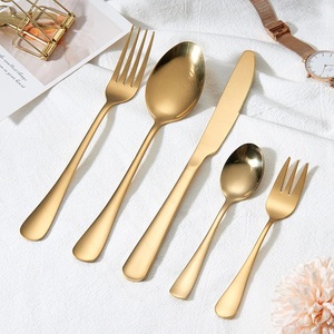 Juego de cubiertos de metal chapado en oro de primera calidad con mango de diseñador para el hogar y juegos de cubiertos de vajilla de boda - Product Image 1
