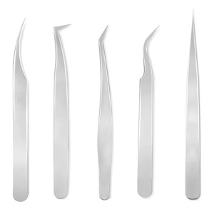 Juego de pinzas para extensión de pestañas de alta calidad, 5 uds., para extensiones de pestañas de volumen, acero inoxidable, duradero y antiestático - Product Image 1