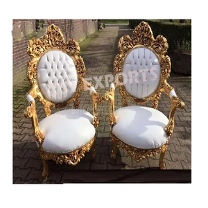Chaises de mariage de luxe et de trône royal vente de chaises de trône à dossier haut de scène de fête de mariage chaise de mariage en or de mariée pour la mariée - Product Image 2