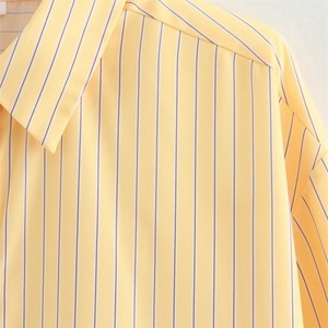 2025 Autumn New Product <b>Women's</b> 100% Cotton Casual Versatile <b>Polo</b> Collar Long Sleeve Loose Striped <b>Shirt</b> - Product Image 2