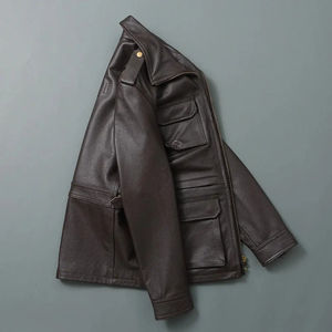 Chaqueta Unisex de Estilo Vintage, de Piel de Oveja y Lona, con Cierre Frontal, Estilo Casual, para Motociclistas, Manga Larga, Cálida, para Invierno - Product Image 3