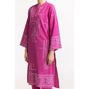 Conjunto de Camisa y Pantalón de Algodón Chambray Rosa con Estampado de Bloques - Product Image 1