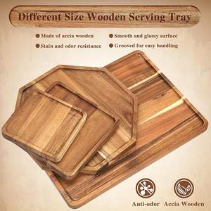 Baderke 4 pièces planches de charcuterie en bois d'acacia massif ensemble de plateaux de service en bois pour servir des aliments grands plateaux de dîner pour le dîner - Product Image 3