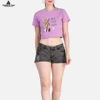 Top Corto para Mujer, Superventas de Verano, Talla Grande, Transpirable, Tela Oxford de Alta Calidad, 220gsm, Poliéster/Algodón, Color Liso, Camiseta Casual
