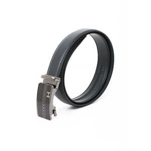 Ceinture automatique en cuir de vachette de luxe pour homme avec boucle et logo personnalisé en alliage de métal pour robe d'affaires décontractée-disponible noir - Product Image 1