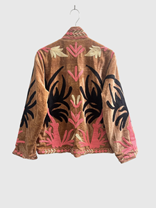 Veste en velours brodée, col mandarin, manches longues, motif floral, broderie à la main, vêtements d'automne, grande taille pour femmes - Product Image 2