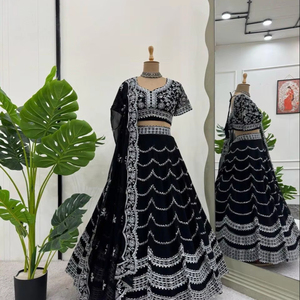 Faux fil Georgette avec séquence Lehenga Choli avec Dupatta fête porter des robes de mariée bas prix Lehenga au prix de gros - Product Image 1