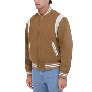 Chaqueta Varsity de Lana Ecológica a Prueba de Viento para Hombre, Diseño Delgado de Invierno con Cuello Alto Liso, Personalizable, Venta al Por Mayor, Moda 2024 - Product Image 3