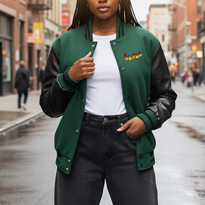 Chaqueta Varsity de Mujer, Estilo Urbano, Informal, para Invierno, con Cuerpo de Lana y Mangas de Cuero, Artículo en Oferta - Product Image 1