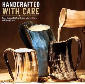 Tasse en corne de boeuf polie de style médiéval Chope sculptée à la main pour les fêtes de Noël Artisanat naturel pour le café - Product Image 2