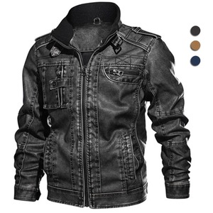 Autumn Winter Vintage Biker PU Coat for Men Brand Casual Motorcycle Jackets with Thick Canvas Collar Plus Size Top - Product Image 2