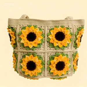 2025 New Handmade Cartoon Hook Crocheted Knitted <b>Shoulder</b> Bag Embroidery Two <b>Straps</b> ZIP Closure Cotton Lining Portable Cartoon - Product Image 3