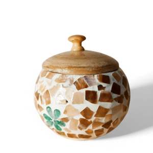 Pot artisanal en nacre, incrustation de coquillages décoratifs, contenant de rangement pour étagère, table, décoration intérieure - Product Image 1