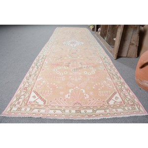 Alfombra turca Vintage escandinava grande 3,5X12,7 pies Material de lana de diseño de retazos hecho a mano con respaldo de látex para uso en pasillos - Product Image 4