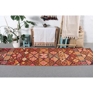Turkish <b>Runner</b> Rug, 2.5x9.8 ft Vintage Rug, <b>Red</b> Kilim Wool Rug - Product Image 3
