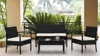 Ensemble de table et chaises de patio en rotin de luxe PHU LINH PLW-PATIO4PCS, 4 places, avec coussins de siège de 5 cm, design moderne, pour extérieur, hôtels et parcs.