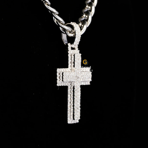 Unique <b>Cross</b>-Style Shiny Lab-Grown Diamond <b>Pendant</b> in 925 Sterling <b>Silver</b> Fully Ice Brilliant Cut with VVS Clarity for Parties - Product Image 3