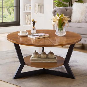 Moderna y elegante mesa de centro de madera de dos niveles elegante acento de mediados de siglo para sala de estar Decoración elegante de madera Natural - Product Image 5