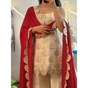 Punjabi bordado Sharara Pallazo traje dupatta sin mangas corto étnico traje boda paquistaní Chinnon Diwali niñas vestido - Product Image 1