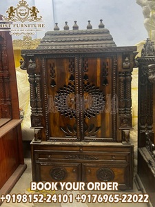 Templo de madera de teca marrón para el hogar, exclusivo mandir de madera tallado a mano para Pooja. Compre la unidad de Pooja hindú de madera de teca más vendida para el hogar. - Product Image 4