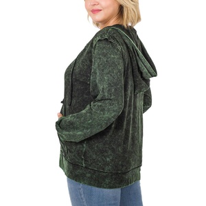 Venta al por mayor pesado 500gsm ácido lavado Sudadera con capucha para las mujeres Custom Zip Up Oversized y Loose Fit Fitness Sportswear - Product Image 6