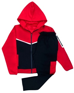 Ensemble de survêtement 2 pièces en molleton technique bicolore pour homme, avec sweat à capuche zippé contrastant et pantalon de jogging en molleton de coton dynamique - Product Image 1
