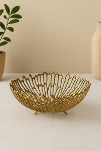 Bol décoratif moderne en aluminium, design en métal moulé à la main, motif filet, pour fruits et légumes, centre de table, organisateur pour la maison et la cuisine - Product Image 5