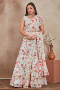 Vente chaude 3 couches Lehenga Saree avec impression numérique lourde et chemisier non cousu pour les occasions de fête de mariage au prix de gros - Product Image 6