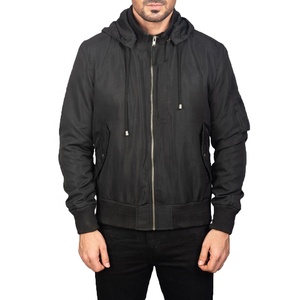 Blouson Bomber Noir à Capuche pour Homme de Qualité Supérieure, Coupe-Vent Décontracté avec Fermeture Éclair, Coupe Ajustée, Idéal pour l'Automne - Product Image 2