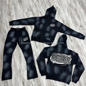 Custom Chenille Embroidery 3D Puff Printing Logo Full Face <b>Zip</b> Hooded Winter Unisex Sweatsuit Cotton Heavyweight <b>Hoodie</b> Set - Product Image 1