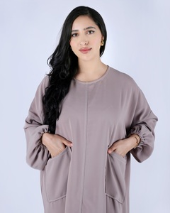 Robe abaya d'été décontractée pour femmes vêtements islamiques modestes à manches longues brodés devant. - Product Image 3