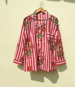 Conjunto de pijama de algodón de verano Unisex hermosa ropa nupcial de algodón indio para mujer Casual 100% algodón tejido regalo perfecto para ella - Product Image 2