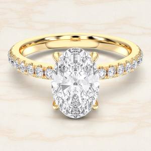 Anillo de Compromiso con Diamante Cultivado en Laboratorio de 3.00 Quilates, Corte Ovalado y Redondo, Engaste de Puntas, Chapado en Oro, Plata de Ley, Unisex - Product Image 6