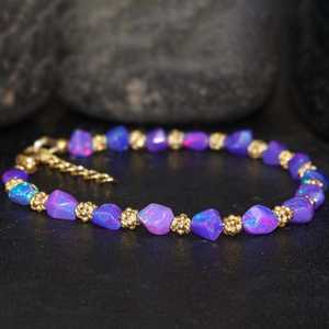 Natural Fire Lavender Opal Nugget 925 <b>Sterling</b> <b>Silver</b> 14k Gold Plated Vermeil <b>Charm</b> <b>Bracelet</b> For Women Vintage - Product Image 5