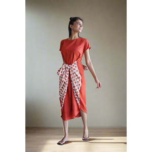 Fintastic Woman's Swing <b>Dress</b> Coral Knot 100% Cotton Square Collar Translucent Knee-Length Zippers XS S M XL 2XL for <b>Club</b> Day - Product Image 1