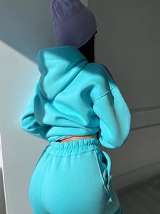 Ropa de entrenamiento con capucha para otoño e invierno con logotipo personalizado, chándal polar de 2 piezas, ropa deportiva para mujer, conjunto de chándal para mujer - Product Image 4