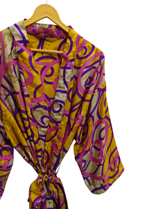 <b>Indian</b> Robe Floral Silk Sari Kimono Vintage Sari Robe Soft Beach Party Gown <b>Indian</b> Handmade Silk Kimono - Product Image 3