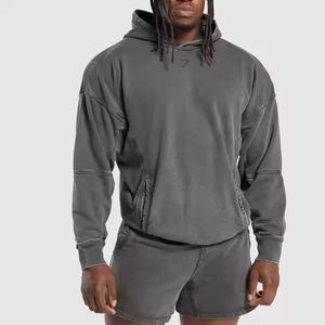 Otoño hombres personalizados 400g peso pesado algodón Vintage lavado con capucha conjunto corto lavado ácido con capucha conjunto corto para invierno - Product Image 1