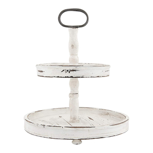 Plateau rond en bois écologique à 2 niveaux Support décoratif pour gâteau Décoration de luxe Plateau de table en bois de manguier naturel avec poignée en métal - Product Image 5
