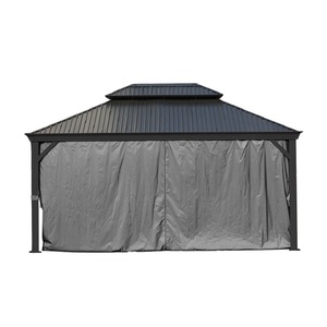 Pergola da Giardino 3,65x3,65m Altezza 225cm Baghdad Antracite in Alluminio con Tetto Rigido e Tende Parasole in Poliestere - Product Image 2