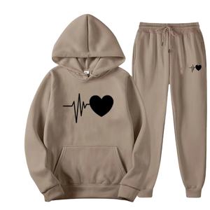 100% coton biologique respirant survêtements de qualité supérieure élégant femme survêtements Sublimation imprimé à capuche 2 pièces ensemble - Product Image 2