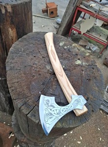 Hacha vikinga forjada a mano, hacha funcional de acero al carbono con recubrimiento en polvo, regalo para exteriores para hombres y mujeres, cabeza de hacha de estilo vikingo - Product Image 5