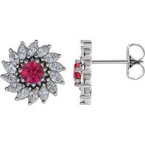 Pendientes redondos de diamantes estilo halo de 7 puntas - Product Image 1