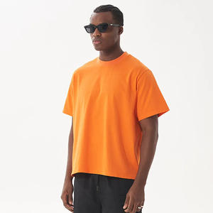 Venta al por mayor 100% de algodón ropa de hombre camisas de talla grande cuello falso color sólido de gran tamaño gota hombro peso pesado camiseta con logotipo - Product Image 5
